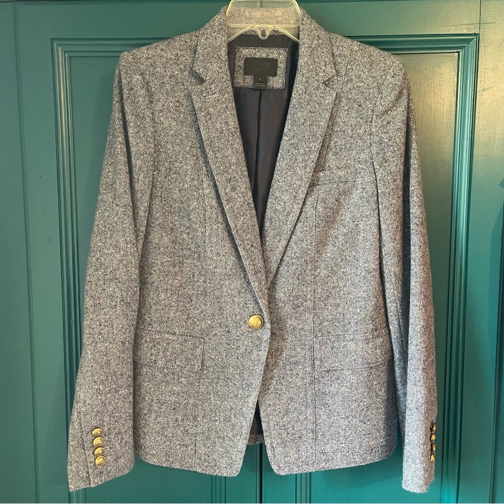 J.Crew Collection Navy Wool Schoolboy Blazer Gold Button Classic Tailored Sz 6